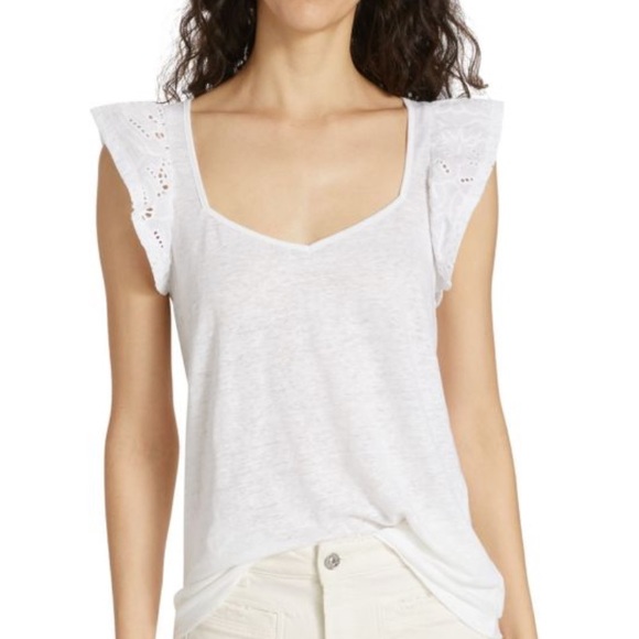 PAIGE
White Giulia Eyelet Flutter Sleeve Linen Top - Picture 1 of 5